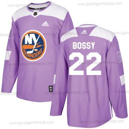 Adidas Herren New York Islanders #22 Mike Bossy Authentisch Bekämpft Krebs Strickerei NHL Trikots – Lila