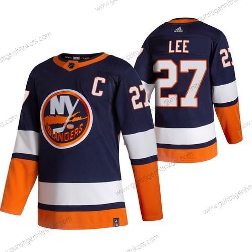 Adidas Herren New York Islanders #27 Anders Lee 2020-21 Rückseite Retro ersatzweise NHL Trikots – Marineblau Blau