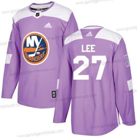 Adidas Herren New York Islanders #27 Anders Lee Authentisch Bekämpft Krebs Strickerei NHL Trikots – Lila