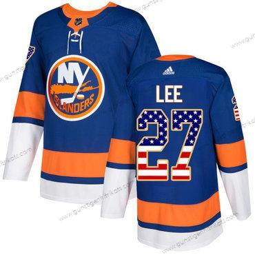 Adidas Herren New York Islanders #27 Anders Lee Royal Heimtrikots Authentisch USA Flag Strickerei NHL Trikots – Blau