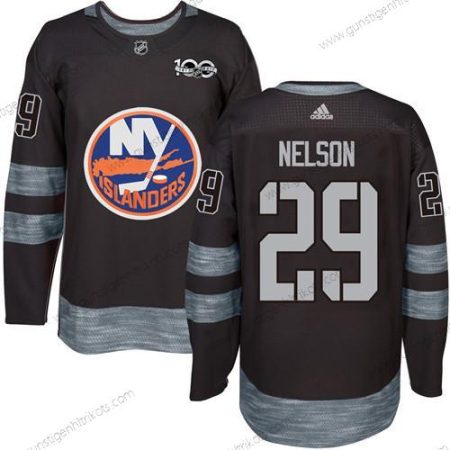 Adidas Herren New York Islanders #29 Brock Nelson 1917-2017 100th Jahrestag Strickerei NHL Trikots – Schwarz