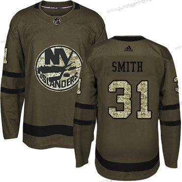 Adidas Herren New York Islanders #31 Billy Smith Salute to Service Strickerei NHL Trikots – Grün