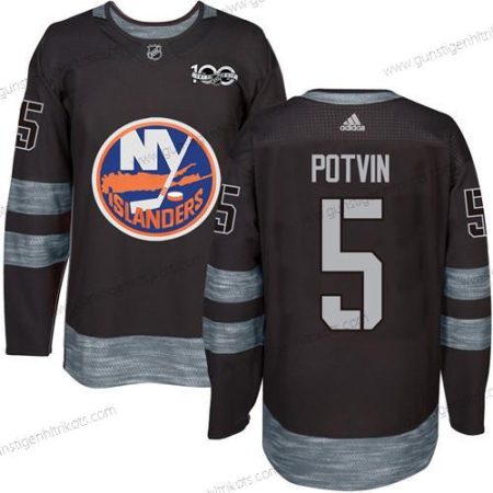 Adidas Herren New York Islanders #5 Denis Potvin 1917-2017 100th Jahrestag Strickerei NHL Trikots – Schwarz