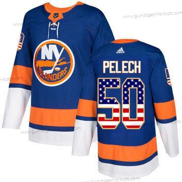 Adidas Herren New York Islanders #50 Adam Pelech Royal Heimtrikots Authentisch USA Flag Strickerei NHL Trikots – Blau