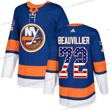 Adidas Herren New York Islanders #72 Anthony Beauvillier Royal Heimtrikots Authentisch USA Flag Strickerei NHL Trikots – Blau