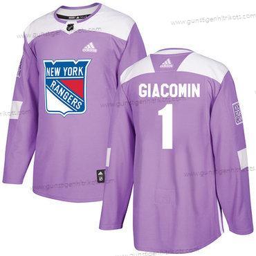 Adidas Herren New York Rangers #1 Eddie Giacomin Authentisch Bekämpft Krebs Strickerei NHL Trikots – Lila