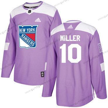 Adidas Herren New York Rangers #10 J.T. Miller Authentisch Bekämpft Krebs Strickerei NHL Trikots – Lila