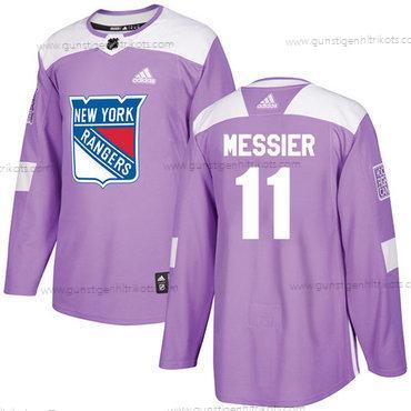 Adidas Herren New York Rangers #11 Mark Messier Authentisch Bekämpft Krebs Strickerei NHL Trikots – Lila