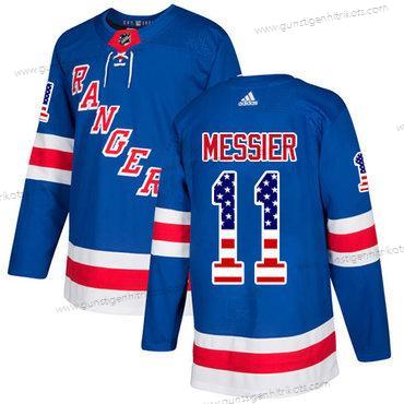 Adidas Herren New York Rangers #11 Mark Messier Royal Heimtrikots Authentisch USA Flag Strickerei NHL Trikots – Blau