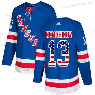 Adidas Herren New York Rangers #13 Sergei Nemchinov Royal Heimtrikots Authentisch USA Flag Strickerei NHL Trikots – Blau