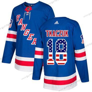 Adidas Herren New York Rangers #18 Walt Tkaczuk Royal Heimtrikots Authentisch USA Flag Strickerei NHL Trikots – Blau