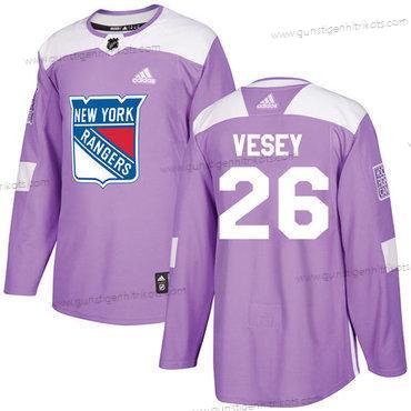 Adidas Herren New York Rangers #26 Jimmy Vesey Authentisch Bekämpft Krebs Strickerei NHL Trikots – Lila