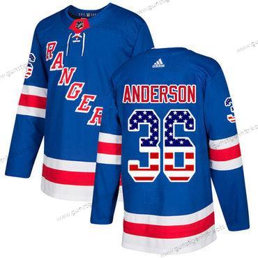 Adidas Herren New York Rangers #36 Glenn Anderson Royal Heimtrikots Authentisch USA Flag Strickerei NHL Trikots – Blau