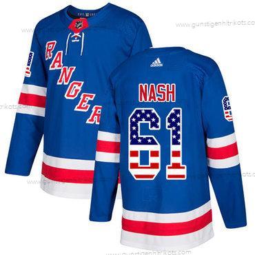 Adidas Herren New York Rangers #61 Rick Nash Royal Heimtrikots Authentisch USA Flag Strickerei NHL Trikots – Blau