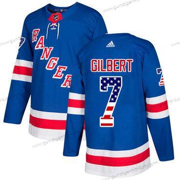 Adidas Herren New York Rangers #7 Rod Gilbert Royal Heimtrikots Authentisch USA Flag Strickerei NHL Trikots – Blau