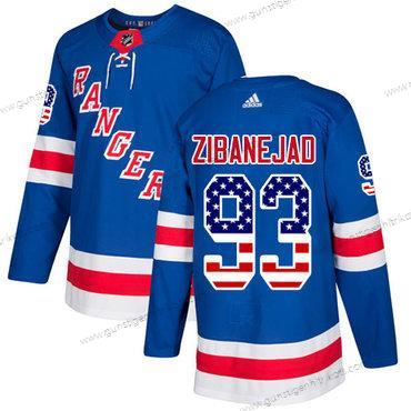 Adidas Herren New York Rangers #93 Mika Zibanejad Royal Heimtrikots Authentisch USA Flag Strickerei NHL Trikots – Blau