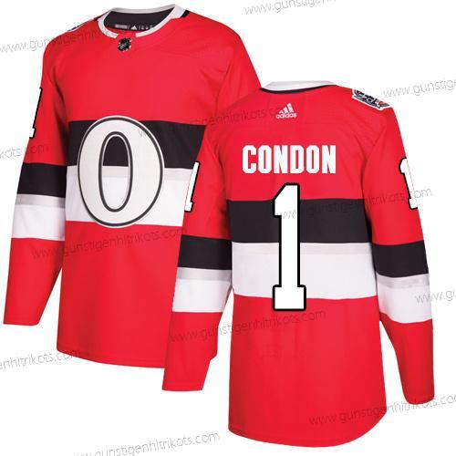 Adidas Herren Ottawa Senators #1 Mike Condon Authentisch 2017 100 Klassisch Strickerei NHL Trikots – Rot