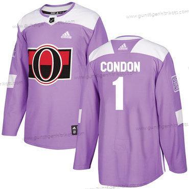 Adidas Herren Ottawa Senators #1 Mike Condon Authentisch Bekämpft Krebs Strickerei NHL Trikots – Lila