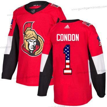 Adidas Herren Ottawa Senators #1 Mike Condon Heimtrikots Authentisch USA Flag Strickerei NHL Trikots – Rot