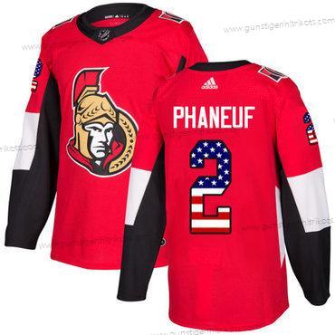 Adidas Herren Ottawa Senators #2 Dion Phaneuf Heimtrikots Authentisch USA Flag Strickerei NHL Trikots – Rot