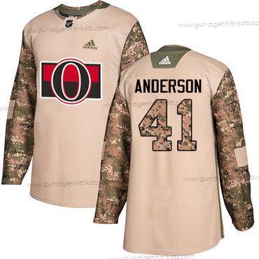 Adidas Herren Ottawa Senators #41 Craig Anderson Authentisch 2017 Veterans Day Strickerei NHL Trikots – Tarnfarbe