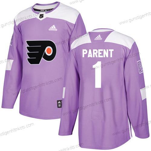 Adidas Herren Philadelphia Flyers #1 Bernie Parent Authentisch Bekämpft Krebs Strickerei NHL Trikots – Lila