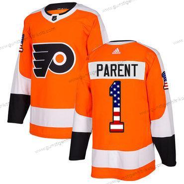 Adidas Herren Philadelphia Flyers #1 Bernie Parent Heimtrikots Authentisch USA Flag Strickerei NHL Trikots – Orange