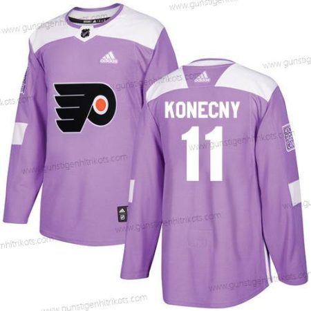 Adidas Herren Philadelphia Flyers #11 Travis Konecny Authentisch Bekämpft Krebs Strickerei NHL Trikots – Lila