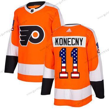 Adidas Herren Philadelphia Flyers #11 Travis Konecny Heimtrikots Authentisch USA Flag Strickerei NHL Trikots – Orange