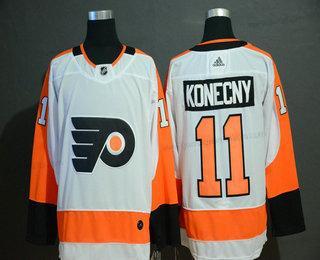 Adidas Herren Philadelphia Flyers #11 Travis Konecny Strickerei NHL Trikots – Weiß