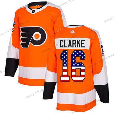 Adidas Herren Philadelphia Flyers #16 Bobby Clarke Heimtrikots Authentisch USA Flag Strickerei NHL Trikots – Orange