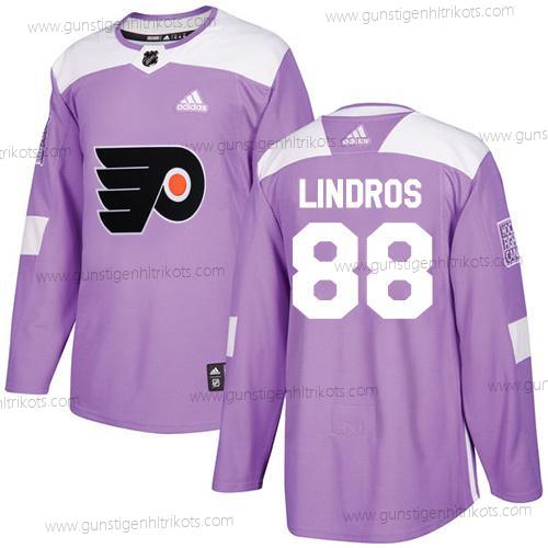 Adidas Herren Philadelphia Flyers #88 Eric Lindros Authentisch Bekämpft Krebs Strickerei NHL Trikots – Lila