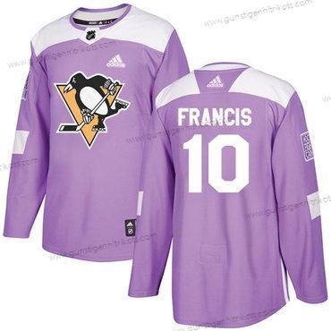 Adidas Herren Pittsburgh Penguins #10 Ron Francis Authentisch Bekämpft Krebs Strickerei NHL Trikots – Lila