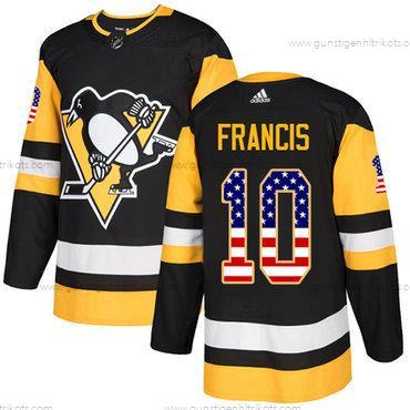 Adidas Herren Pittsburgh Penguins #10 Ron Francis Heimtrikots Authentisch USA Flag Strickerei NHL Trikots – Schwarz