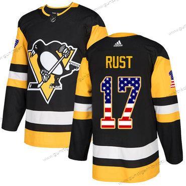 Adidas Herren Pittsburgh Penguins #17 Bryan Rust Heimtrikots Authentisch USA Flag Strickerei NHL Trikots – Schwarz