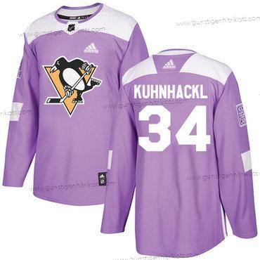 Adidas Herren Pittsburgh Penguins #34 Tom Kuhnhackl Authentisch Bekämpft Krebs Strickerei NHL Trikots – Lila