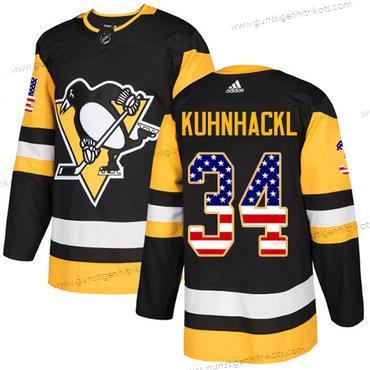 Adidas Herren Pittsburgh Penguins #34 Tom Kuhnhackl Heimtrikots Authentisch USA Flag Strickerei NHL Trikots – Schwarz