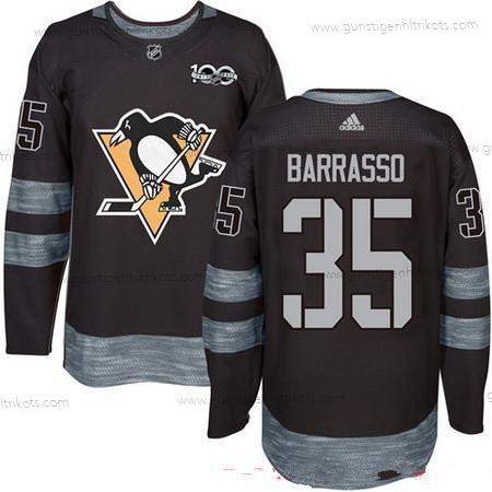 Adidas Herren Pittsburgh Penguins #35 Tom Barrasso 100th Jahrestag Strickerei NHL 2017 Hockey Trikots – Schwarz