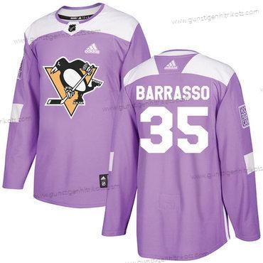 Adidas Herren Pittsburgh Penguins #35 Tom Barrasso Authentisch Bekämpft Krebs Strickerei NHL Trikots – Lila