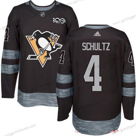 Adidas Herren Pittsburgh Penguins #4 Justin Schultz 100th Jahrestag Strickerei NHL 2017 Hockey Trikots – Schwarz