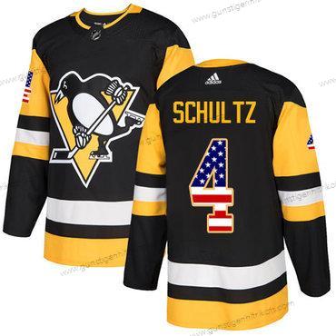 Adidas Herren Pittsburgh Penguins #4 Justin Schultz Heimtrikots Authentisch USA Flag Strickerei NHL Trikots – Schwarz