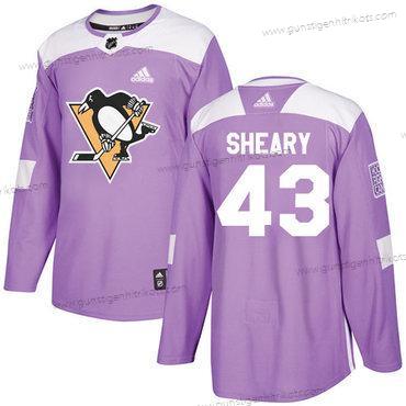 Adidas Herren Pittsburgh Penguins #43 Conor Sheary Authentisch Bekämpft Krebs Strickerei NHL Trikots – Lila