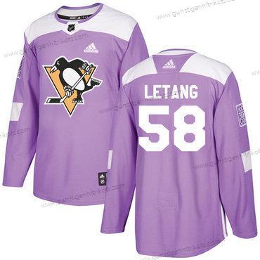 Adidas Herren Pittsburgh Penguins #58 Kris Letang Authentisch Bekämpft Krebs Strickerei NHL Trikots – Lila