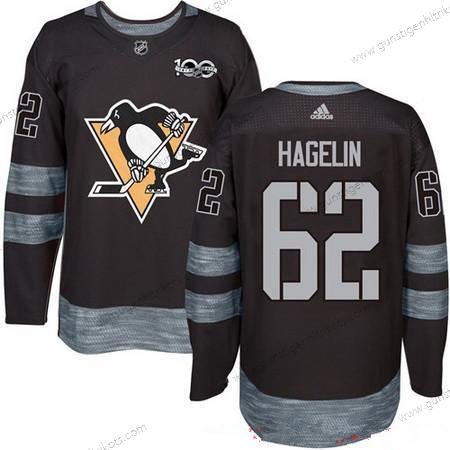 Adidas Herren Pittsburgh Penguins #62 Carl Hagelin 100th Jahrestag Strickerei NHL 2017 Hockey Trikots – Schwarz