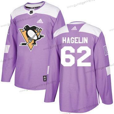 Adidas Herren Pittsburgh Penguins #62 Carl Hagelin Authentisch Bekämpft Krebs Strickerei NHL Trikots – Lila