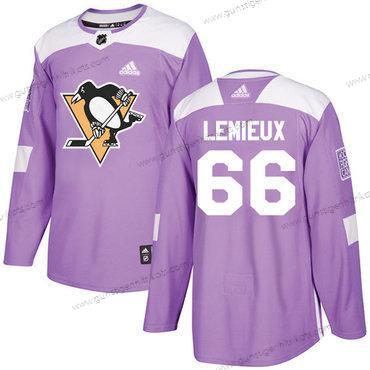 Adidas Herren Pittsburgh Penguins #66 Mario Lemieux Authentisch Bekämpft Krebs Strickerei NHL Trikots – Lila