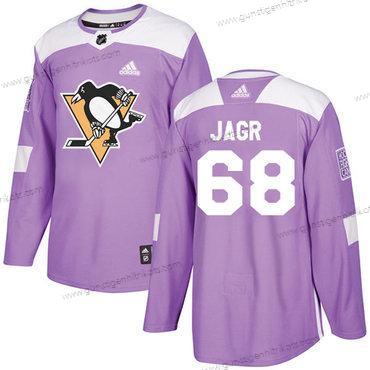 Adidas Herren Pittsburgh Penguins #68 Jaromir Jagr Authentisch Bekämpft Krebs Strickerei NHL Trikots – Lila