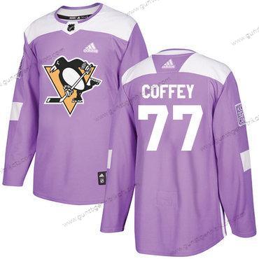 Adidas Herren Pittsburgh Penguins #77 Paul Coffey Authentisch Bekämpft Krebs Strickerei NHL Trikots – Lila