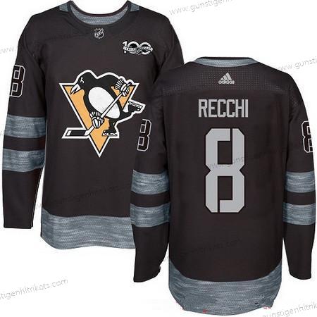 Adidas Herren Pittsburgh Penguins #8 Mark Recchi 100th Jahrestag Strickerei NHL 2017 Hockey Trikots – Schwarz