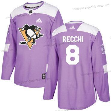 Adidas Herren Pittsburgh Penguins #8 Mark Recchi Authentisch Bekämpft Krebs Strickerei NHL Trikots – Lila